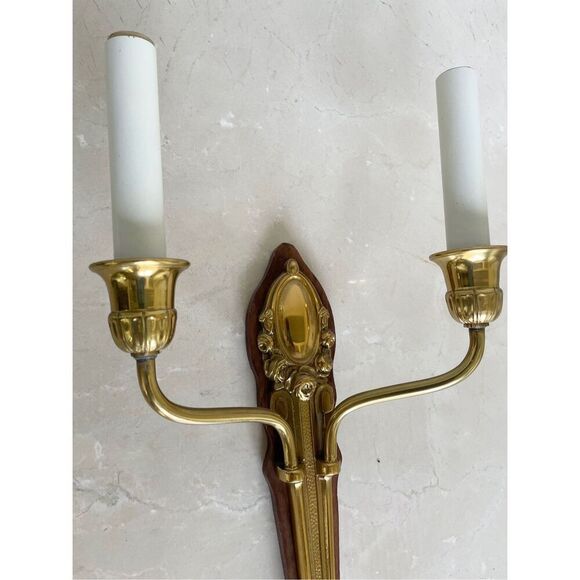 Vintage Neoclassical  Style Solid Brass Wall Sconse Two Light Arm - Picture 5 of 6